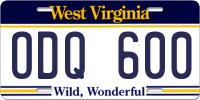 WV license plate ODQ600