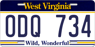 WV license plate ODQ734