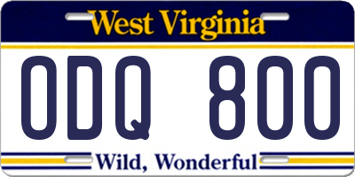 WV license plate ODQ800