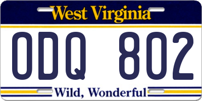 WV license plate ODQ802