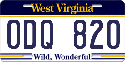 WV license plate ODQ820