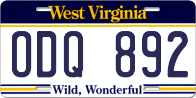 WV license plate ODQ892