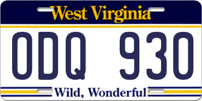 WV license plate ODQ930