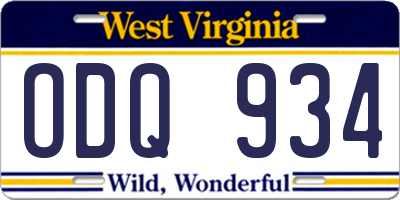 WV license plate ODQ934