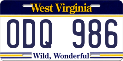 WV license plate ODQ986