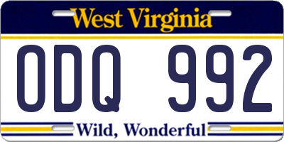 WV license plate ODQ992
