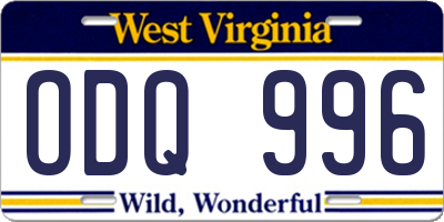 WV license plate ODQ996