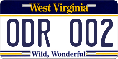 WV license plate ODR002