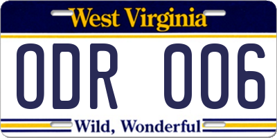 WV license plate ODR006