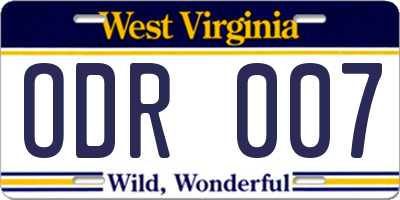WV license plate ODR007