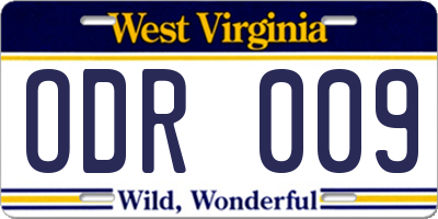 WV license plate ODR009