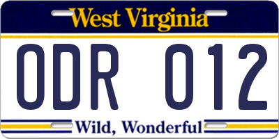 WV license plate ODR012