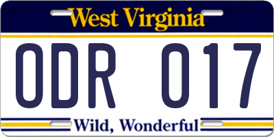 WV license plate ODR017