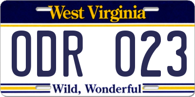 WV license plate ODR023
