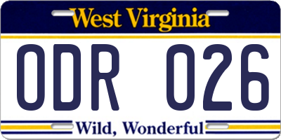 WV license plate ODR026