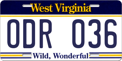 WV license plate ODR036