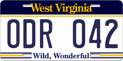 WV license plate ODR042