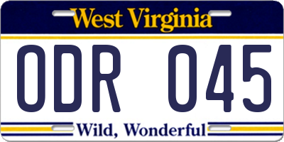 WV license plate ODR045