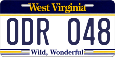 WV license plate ODR048