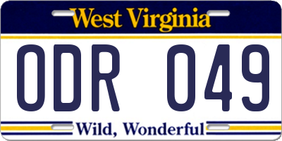 WV license plate ODR049