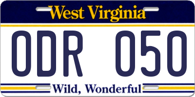 WV license plate ODR050
