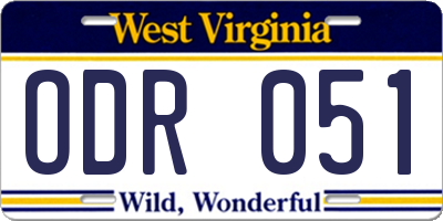 WV license plate ODR051