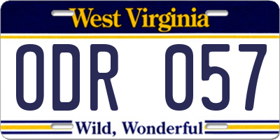WV license plate ODR057