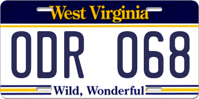 WV license plate ODR068