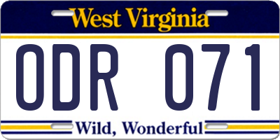 WV license plate ODR071