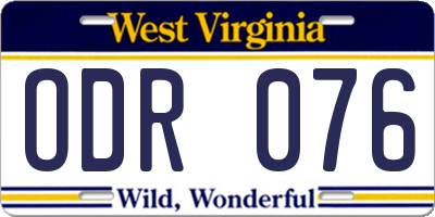 WV license plate ODR076