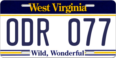 WV license plate ODR077