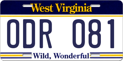 WV license plate ODR081