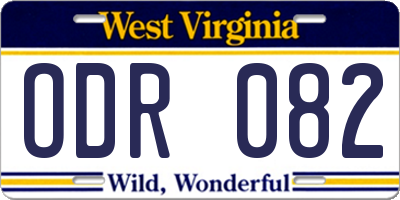 WV license plate ODR082