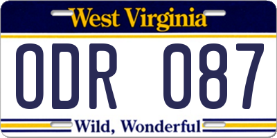 WV license plate ODR087