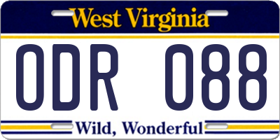 WV license plate ODR088