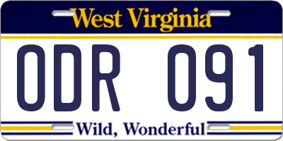 WV license plate ODR091