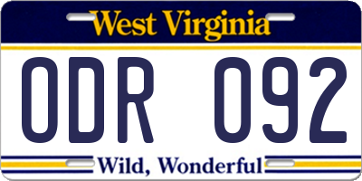 WV license plate ODR092