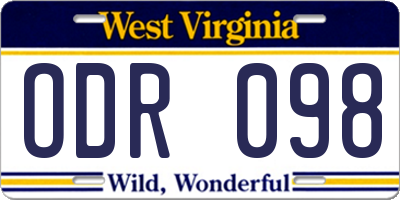 WV license plate ODR098