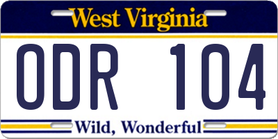 WV license plate ODR104