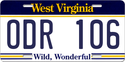 WV license plate ODR106
