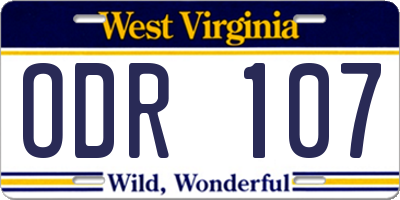 WV license plate ODR107