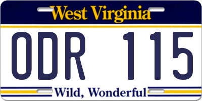 WV license plate ODR115