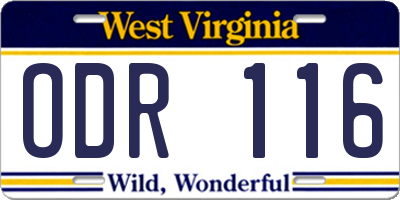 WV license plate ODR116