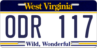 WV license plate ODR117