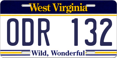 WV license plate ODR132