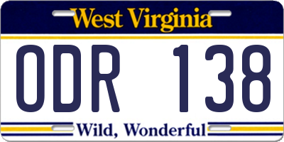 WV license plate ODR138