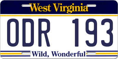 WV license plate ODR193