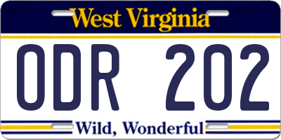 WV license plate ODR202