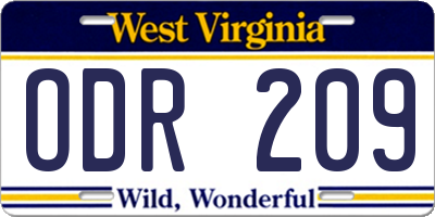 WV license plate ODR209
