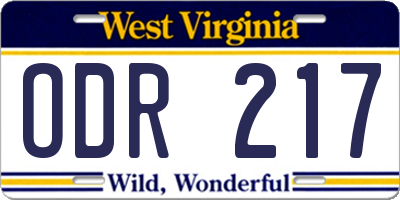 WV license plate ODR217